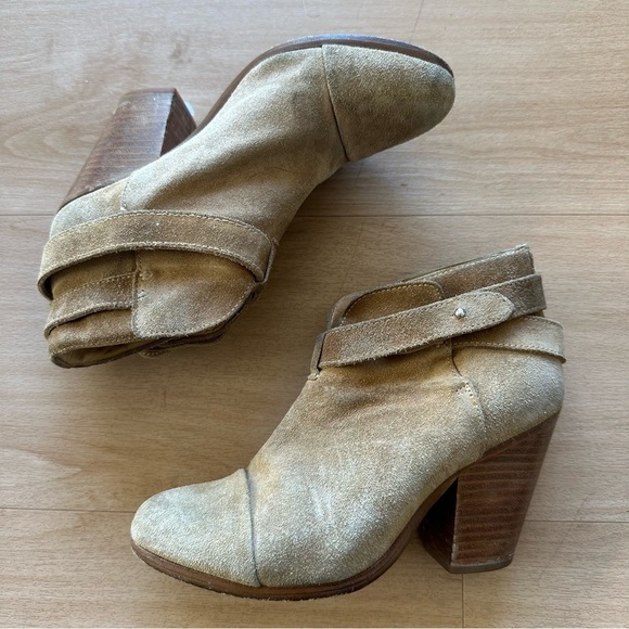 Rag & Bone Camel Suede Harrow Bootie Leather Ankle Wrap Strap Boots - Picture 11 of 12